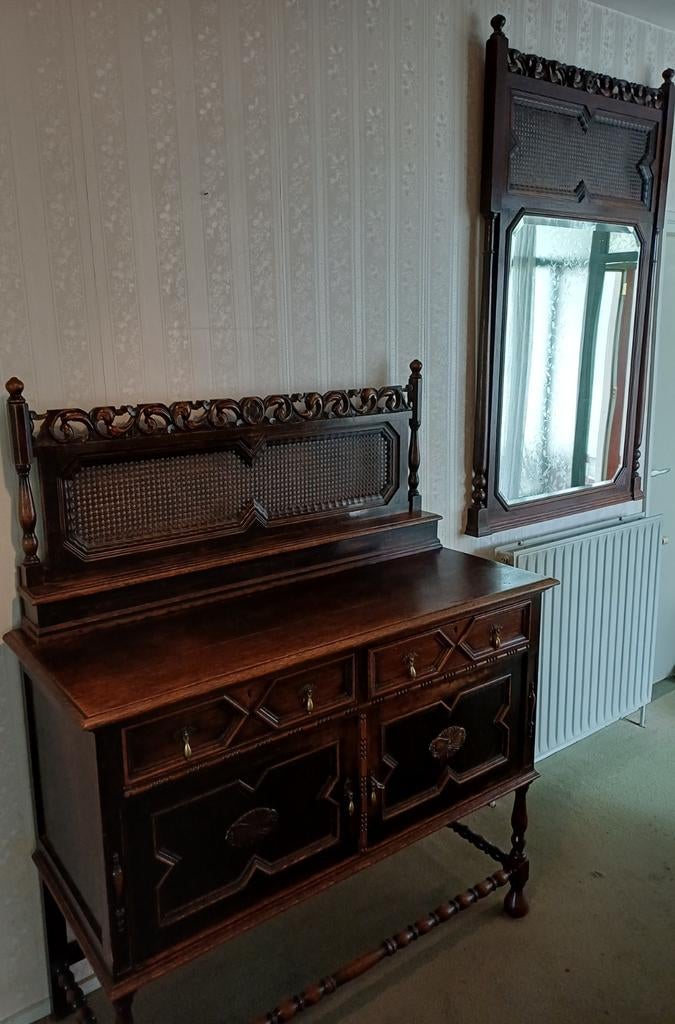 Antieke spiegel met dressoir kast donker eiken, Antiek en Kunst, Antiek | Meubels | Kasten, Ophalen