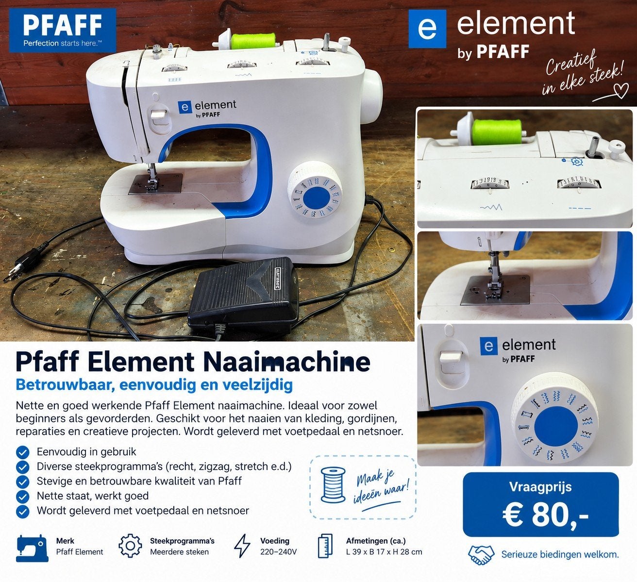 Pfaff Element Naaimachine - Betrouwbaar en eenvoudig, Ophalen, Gebruikt, Naaimachine, Pfaff