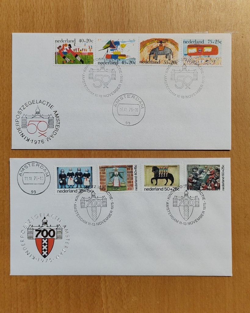 Eerstedagenveloppen Kinderpostzegels Amsterdam, Postzegels en Munten, Postzegels | Eerstedagenveloppen, Ophalen of Verzenden, Onbeschreven