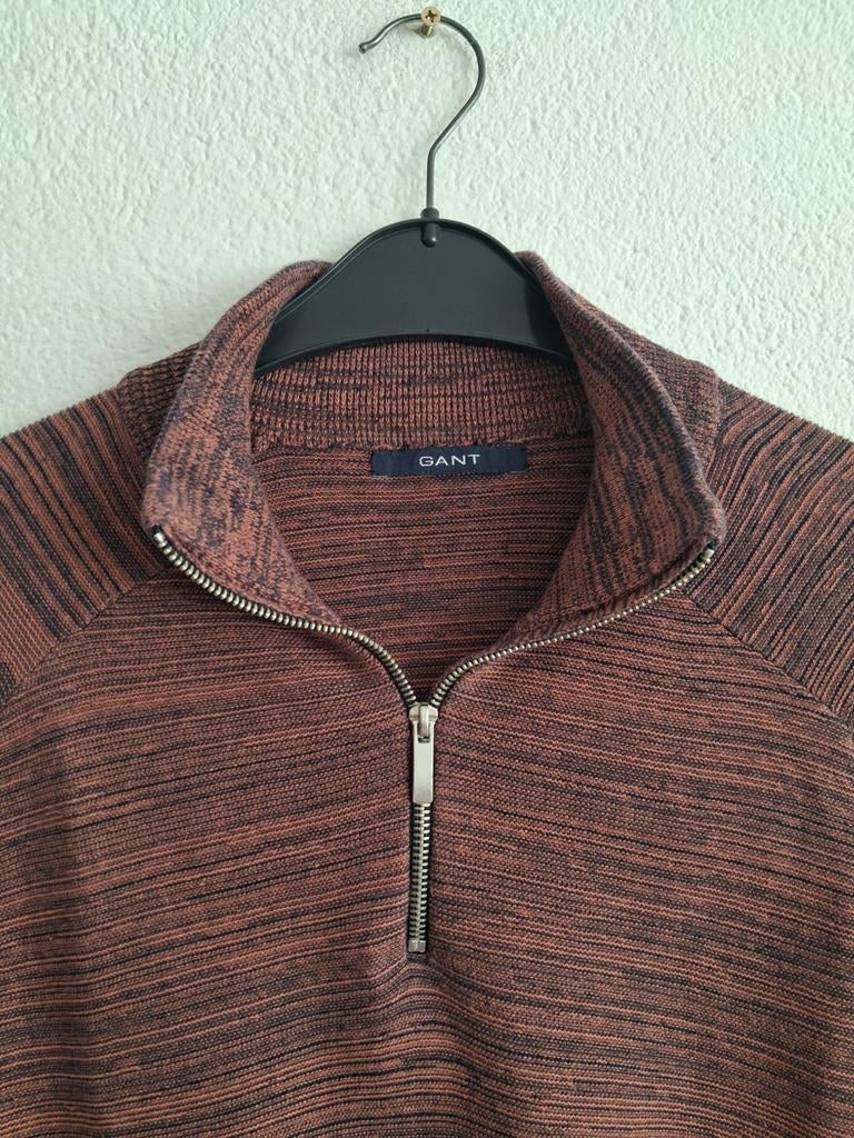 GANT Heren Trui met Rits - Bruin/Zwart Melange Maat L, Kleding | Heren, Truien en Vesten, Maat 52/54 (L), Bruin, GANT, Ophalen of Verzenden