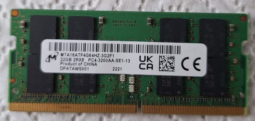 Laptop, sodimm, RAM geheugen DDR 4, 32 Gb, Micron, 32 GB, DDR4, Ophalen of Verzenden, Zo goed als nieuw