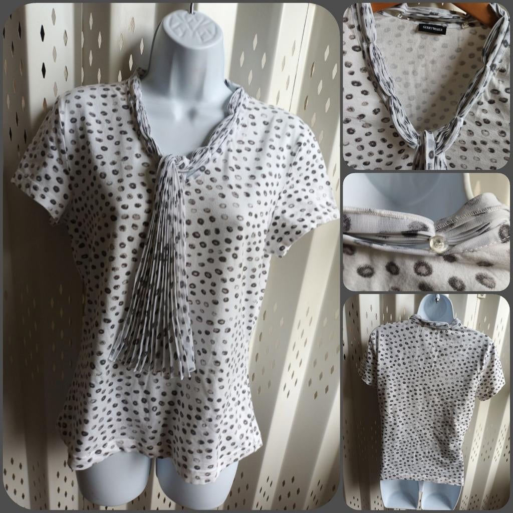 Gerry Weber wit T-shirt grijze dots afknoopbare strik S, Wit, Ophalen of Verzenden, Maat 36 (S), Gedragen
