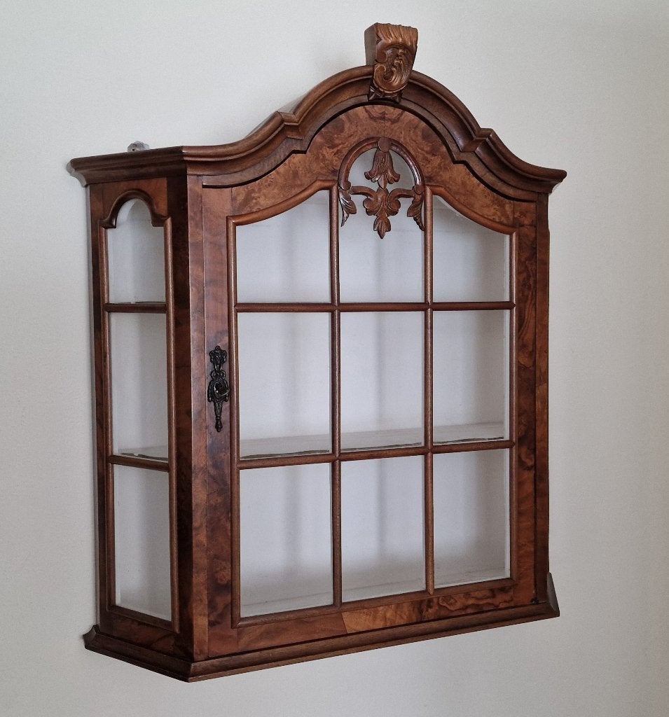 Wortelnoten wandvitrine, Ophalen, Klassiek, 50 tot 100 cm, Overige houtsoorten