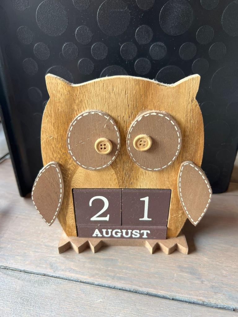 Uil kalender blok houten kalender landelijk/vintage, Verzenden, Jaarkalender, Zo goed als nieuw