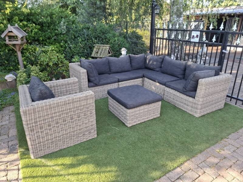 Rond wicker loungeset met extra stoel, Ophalen, Gebruikt, Loungeset, Wicker