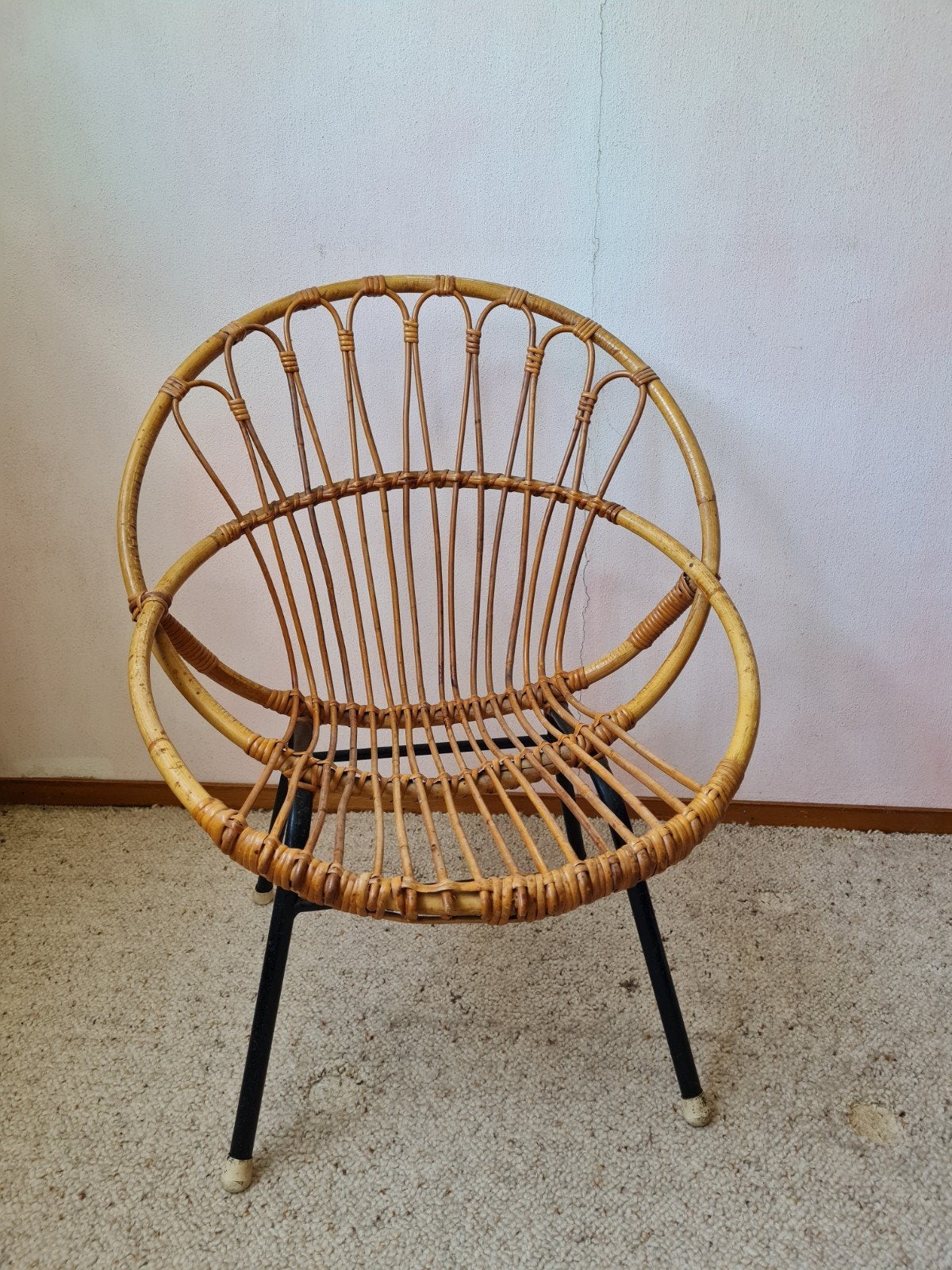 Vintage Rohé Noordwolde rotan rieten fauteul stoel, Ophalen