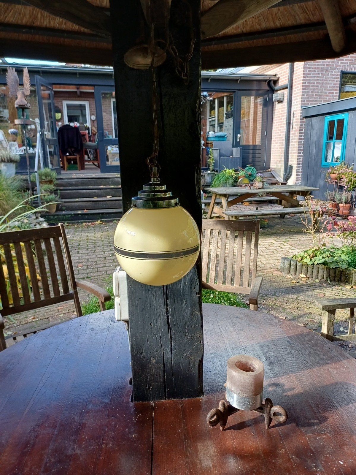 vintage bolvormige hanglamp, Gebruikt, Onbekend, Ophalen of Verzenden, Glas