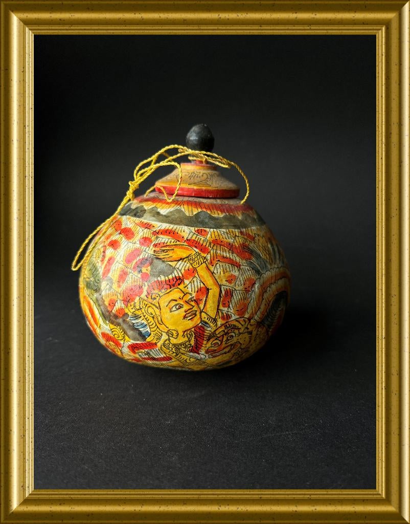 Oude Aziatische handgeschilderde kalebas/ kokosnoot, Antiek en Kunst, Ophalen of Verzenden