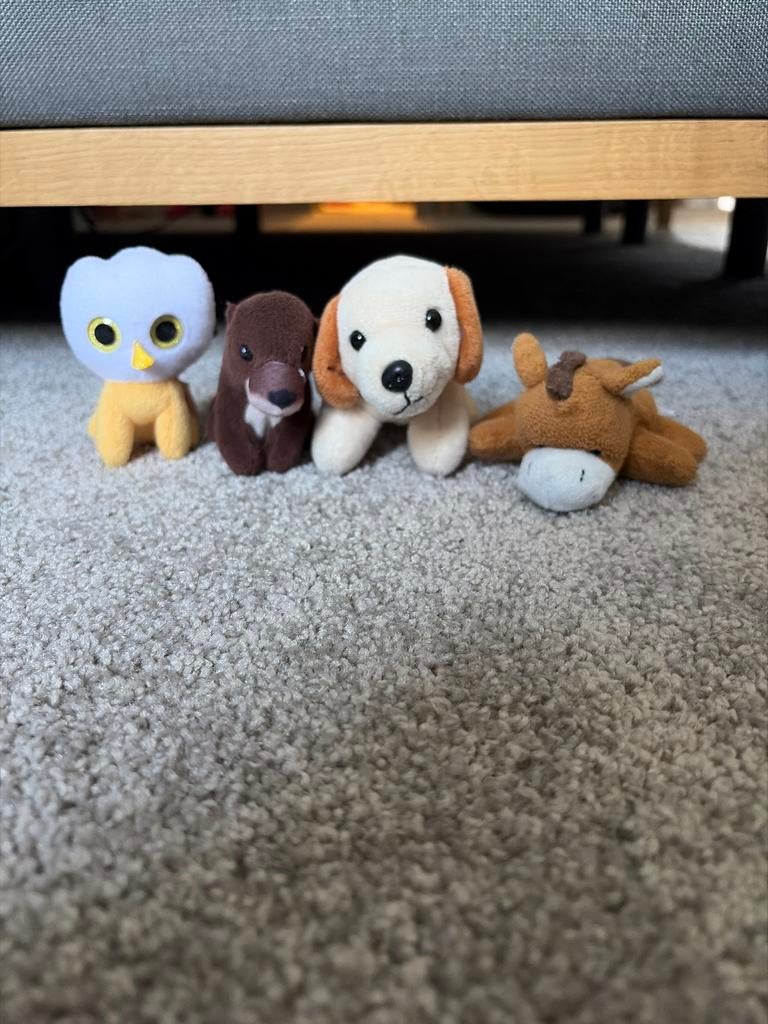 4 kleine schattige dierenknuffeltjes - Goede staat, Zo goed als nieuw, Klein (minder dan 20 cm), Beige, Hond
