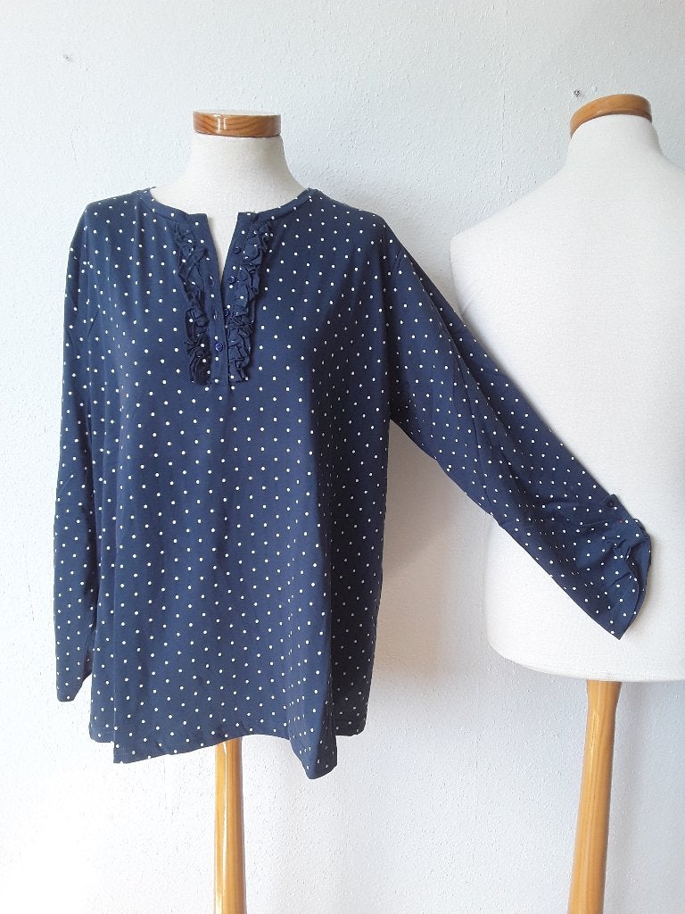 Donkerblauw/wit stip shirt Laura Kent mt 52, Maat 46/48 (XL) of groter, Nieuw, Lange mouw, Laura Kent