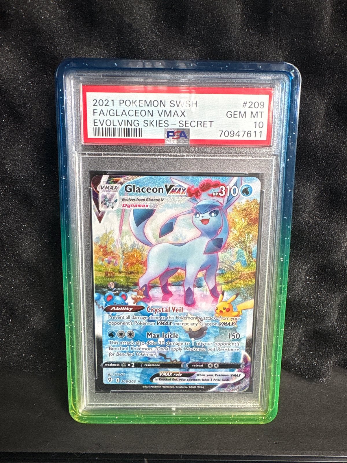 PSA 10 Glaceon VMAX Secret Rare (209/203) Evolving Skies, Ophalen of Verzenden, Nieuw, Losse kaart