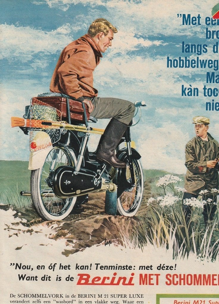 Retro reclame 1962 Berini M21 Super Luxe brommer, Verzenden, Overige typen