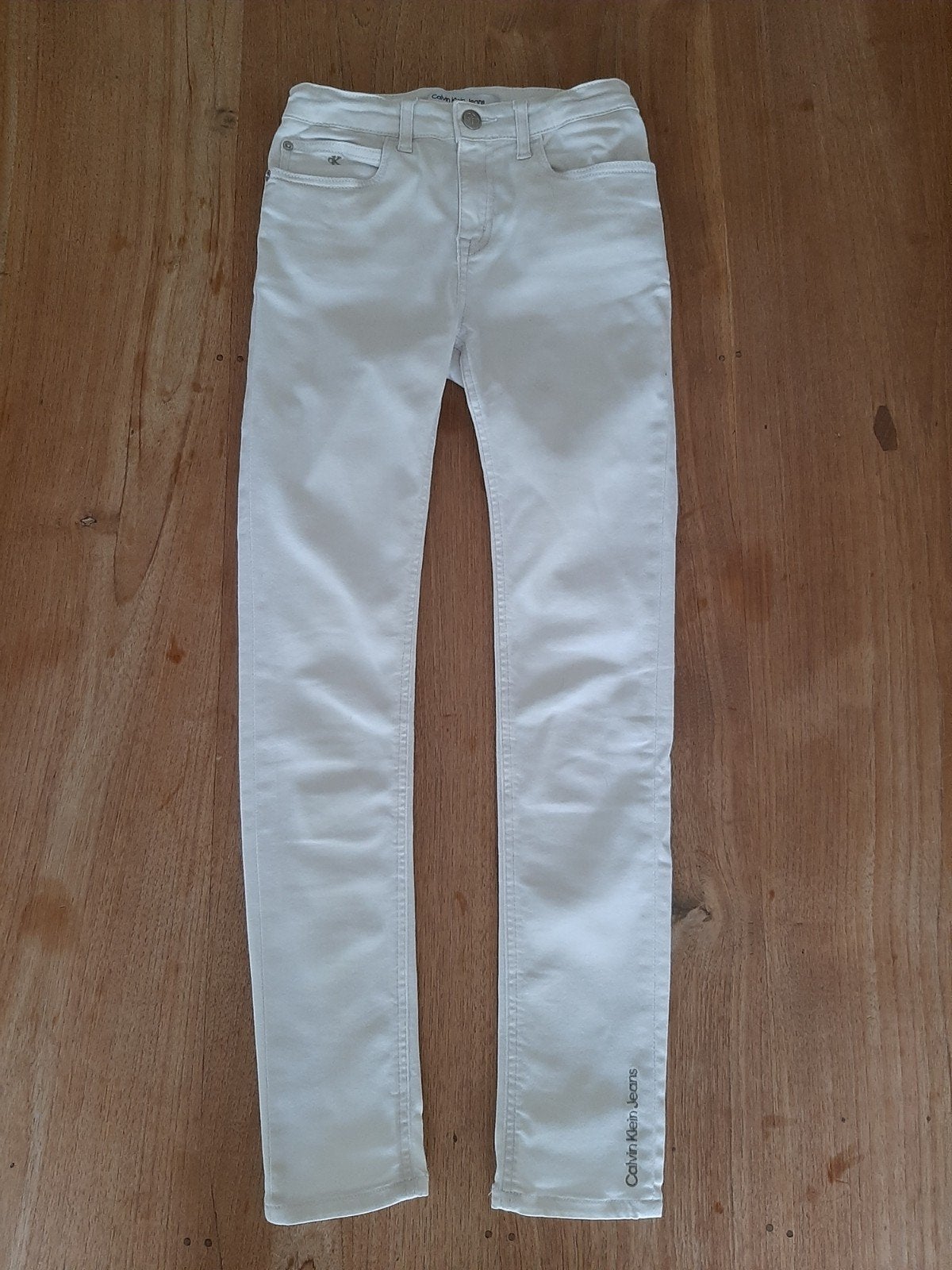 Calvin Klein, skinny white denim maat 152, meisjes, Broek, Meisje, Zo goed als nieuw, Calvin Klein