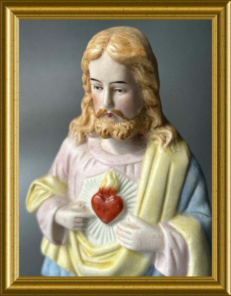 Antiek biscuit porseleinen Jezus beeld, Antiek en Kunst, Antiek | Religie, Ophalen of Verzenden