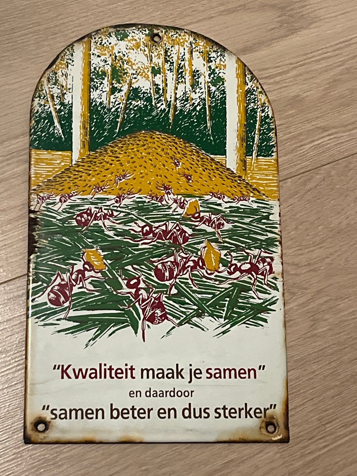 Langcat Emaille Bord: "Kwaliteit maak je samen", Antiek en Kunst, Ophalen of Verzenden