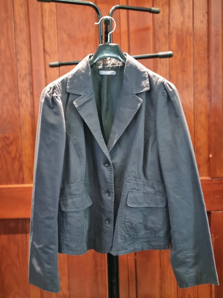 IN WEAR Korte grijze linnen-katoenen BLAZER maat 44, Kleding | Dames, Jasjes, Kostuums en Pakken, IN WEAR, Maat 42/44 (L), Ophalen of Verzenden