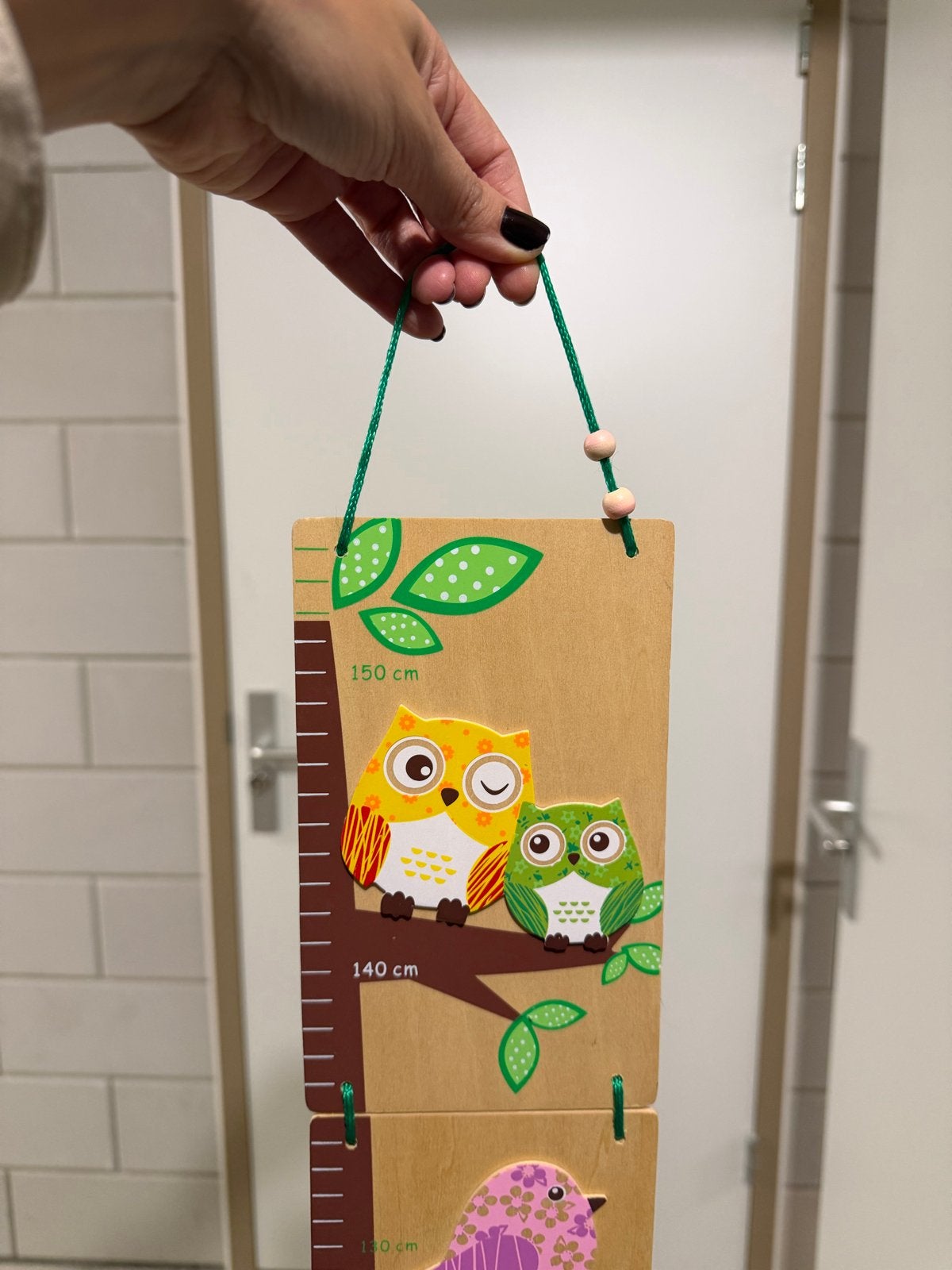 Houten groeimeter met uilen en vogels, Gebruikt, Overige merken, Ophalen of Verzenden, Wanddecoratie