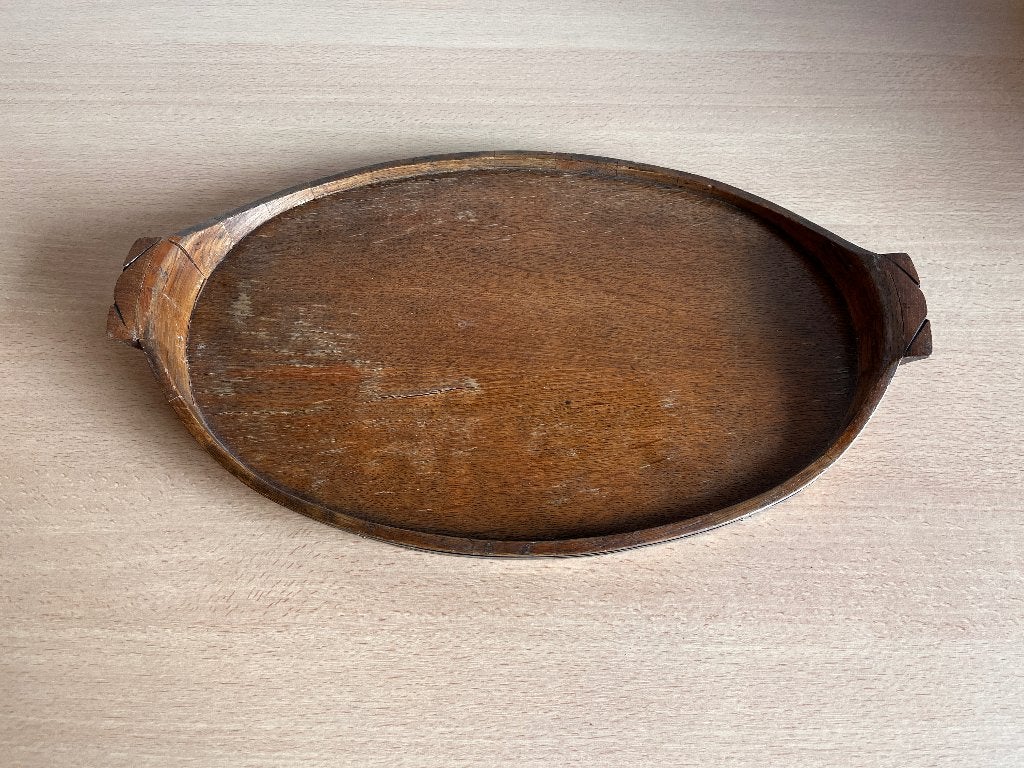Antiek gekuipt houten dienblad / theeblad, Ophalen, Gebruikt, Overige typen, Met handvatten