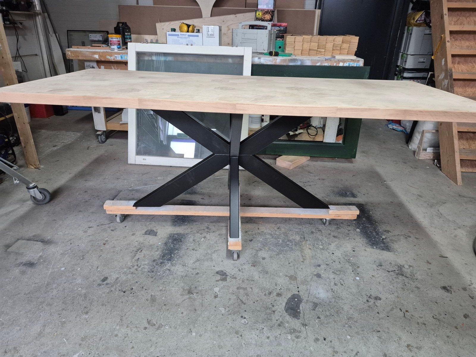eiken hexagon eettafel inclusief onderstel, Ophalen, 50 tot 100 cm, Rechthoekig, Nieuw