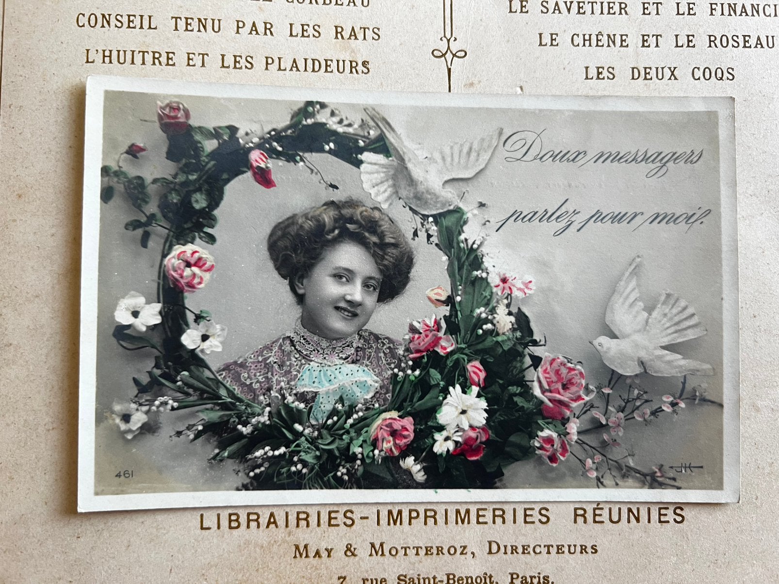 Doux messages parlez pour moi - dame met witte duiven (EL), Ophalen of Verzenden, Voor 1920, Gelopen, Overige thema's