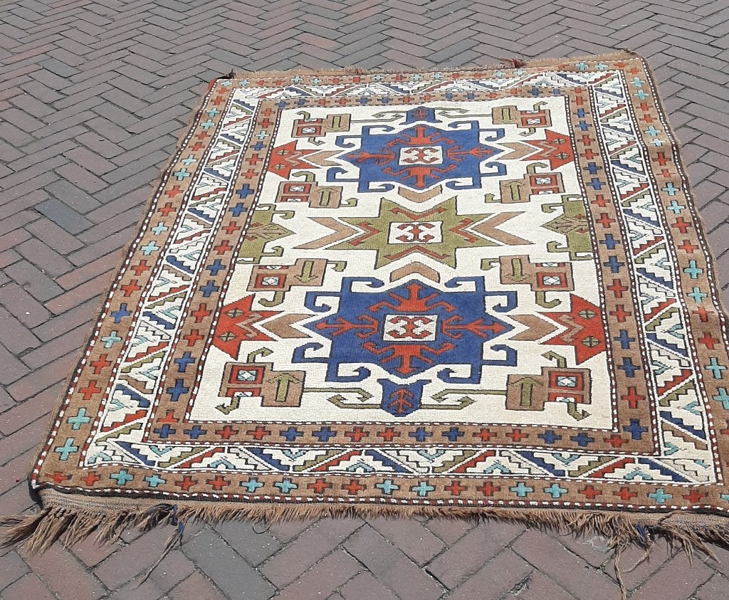 Mooi handgeknoopt tapijt / kleed, Ophalen, Gebruikt, 100 tot 150 cm, Rechthoekig