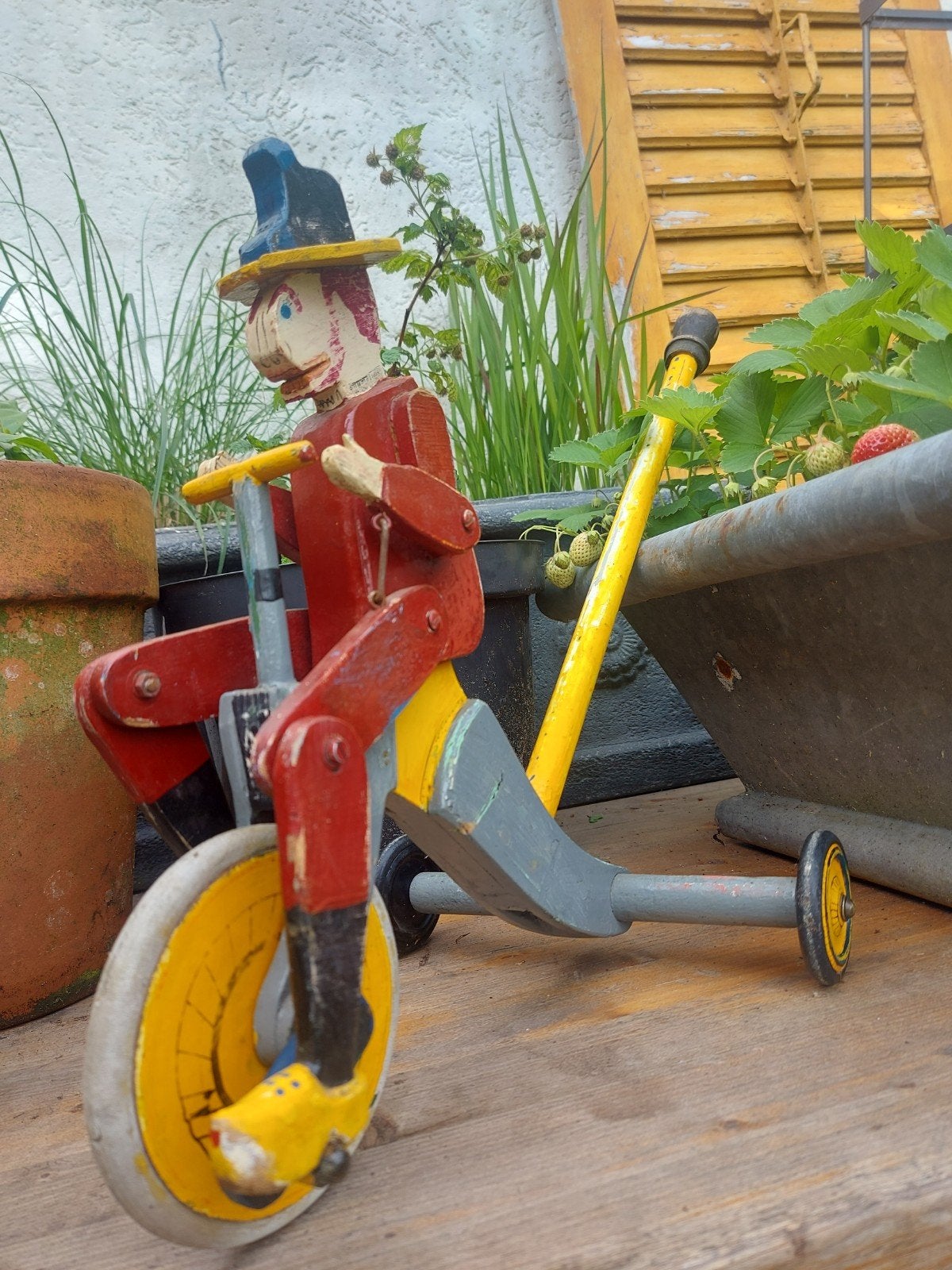 Oud houten push- toy driewieler volkskunst op klompen, Antiek en Kunst, Antiek | Speelgoed, Ophalen of Verzenden