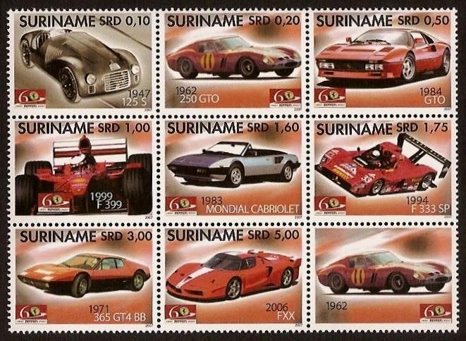 Suriname 1473/80 postfris Ferrari's 2007, Postzegels en Munten, Ophalen of Verzenden, Postfris
