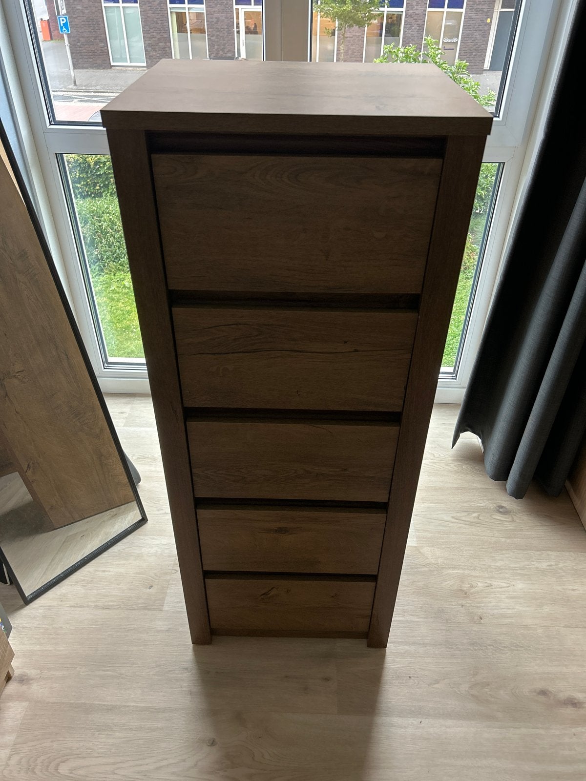 Jysk lade kast 5 lade's  Donker eiken kleur, Ophalen, Gebruikt, 5 laden of meer, 100 tot 150 cm