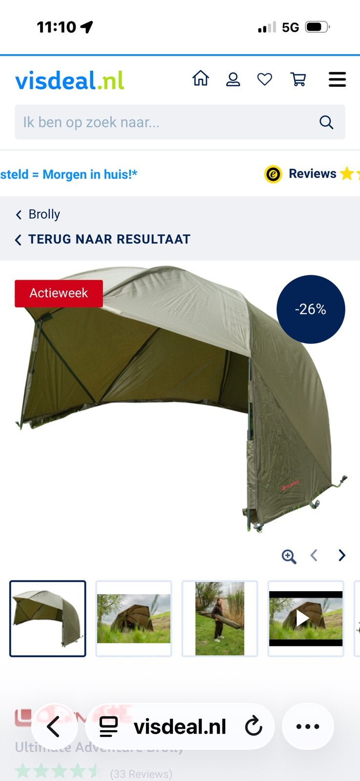 Vissers parasol zonder midden stok snel opgezet, Ophalen, Zo goed als nieuw, Overige typen