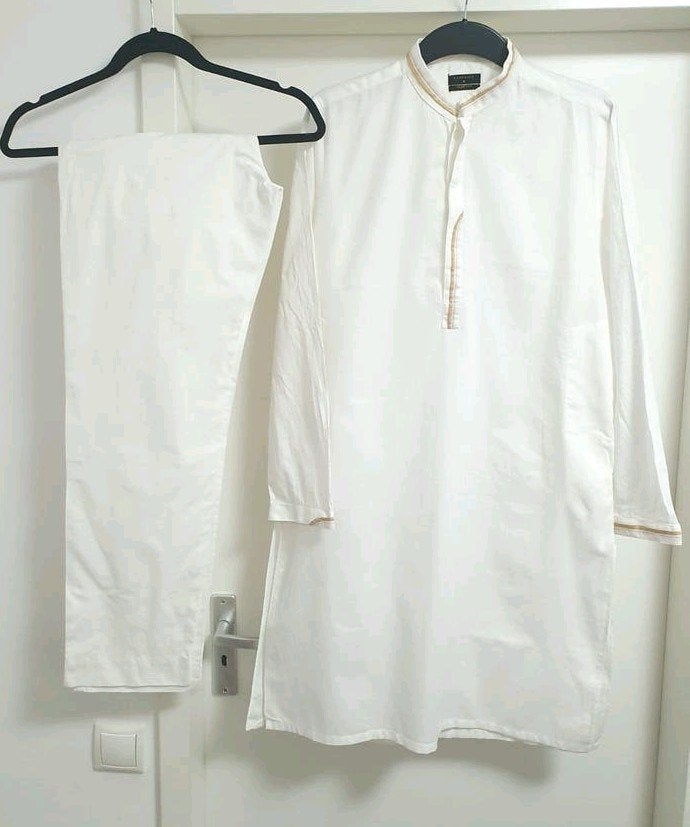 Indiase Hindoestaanse Witte Kurta broek Set - Sapphire Slim, Ophalen of Verzenden, Zo goed als nieuw, Sapphire