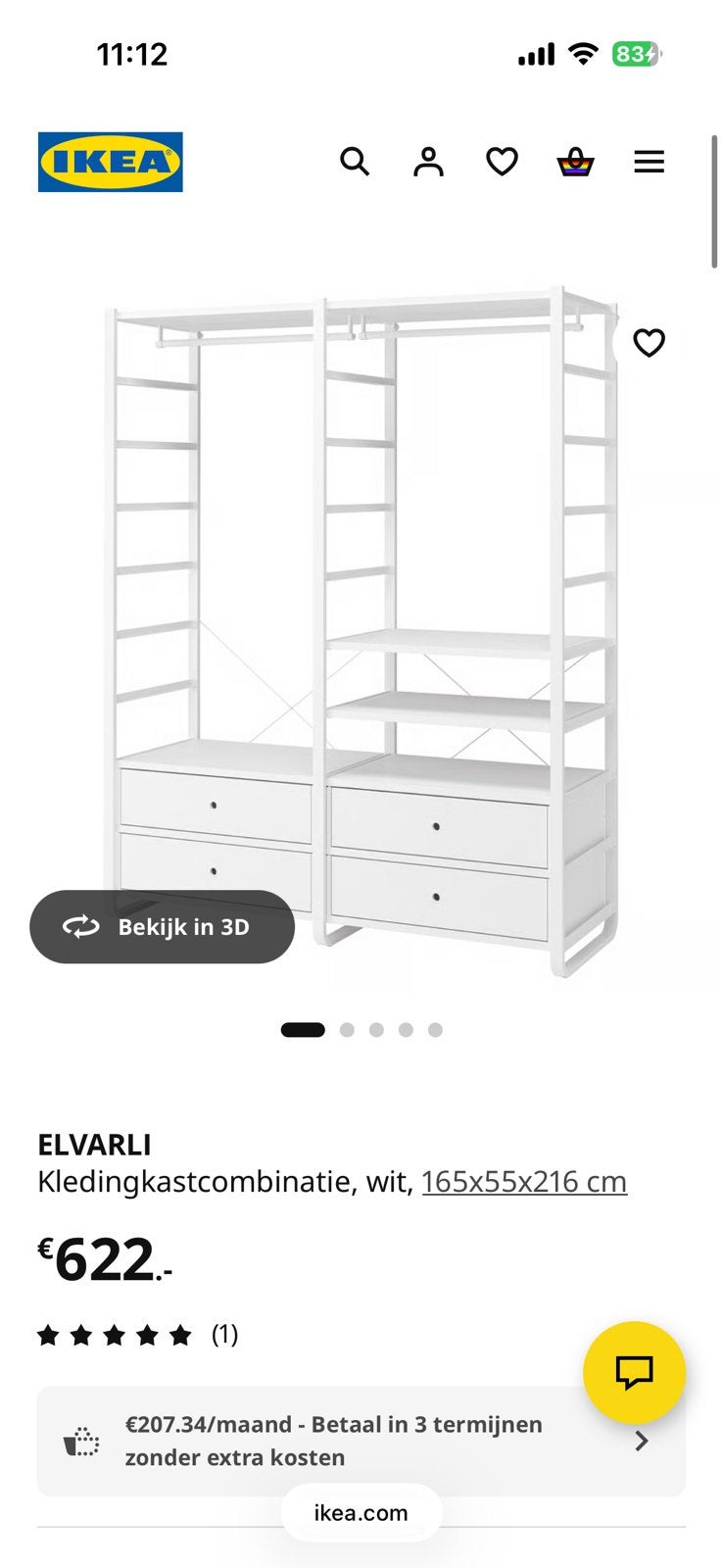Elvarli open kledingkast ZGAN, Huis en Inrichting, Ophalen, Zo goed als nieuw, 50 tot 75 cm, 150 tot 200 cm