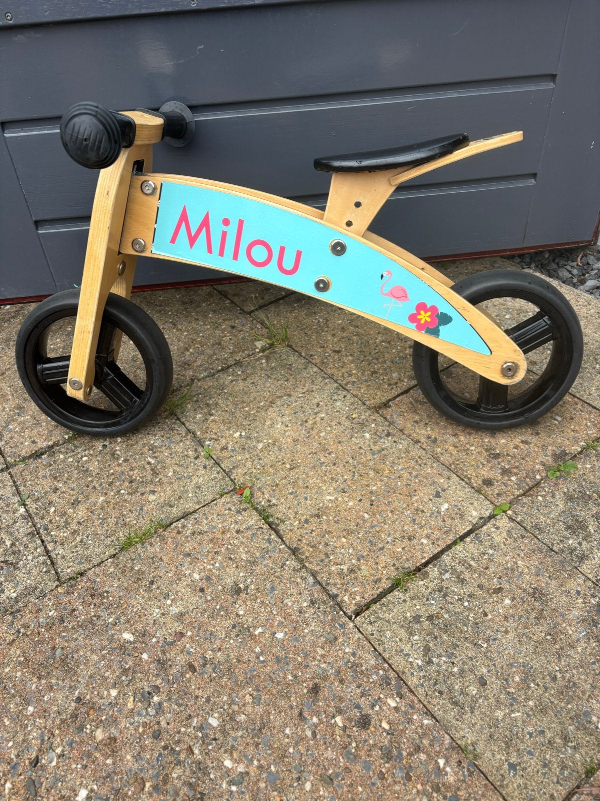 Houten loopfiets 'Milou' met flamingo design, Ophalen, Gebruikt, Loopfiets