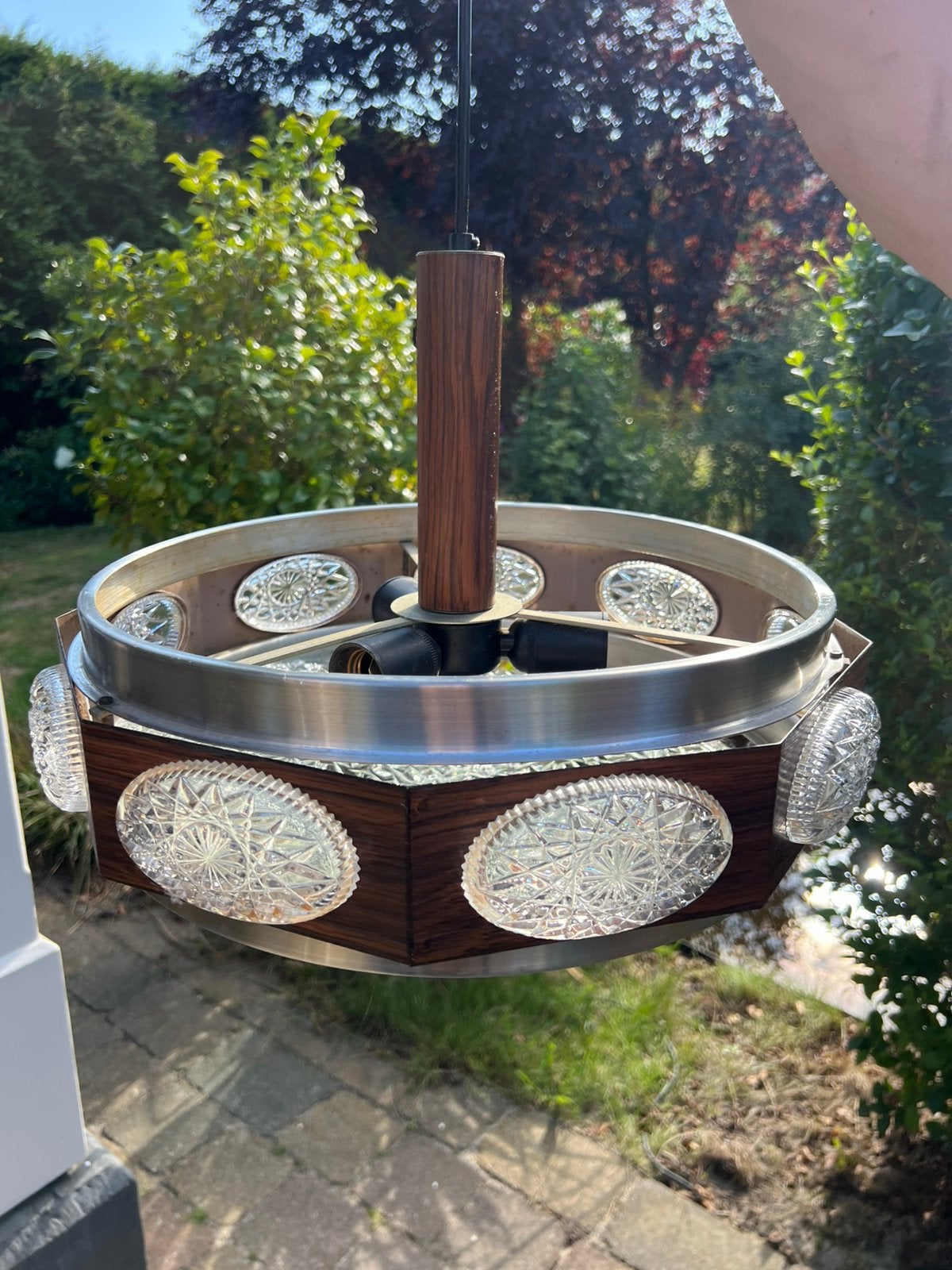 Prachtige vintage Lakro Ufo Space Age hanglamp- ‘60/‘70, Ophalen of Verzenden, Zo goed als nieuw, Hout