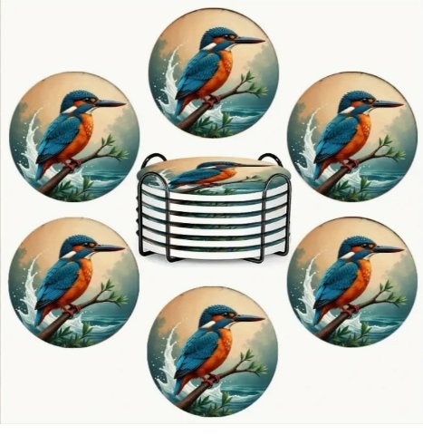 Onderzetters IJsvogels steen met standaard, Steen/keramiek, Glasonderzetter, Ophalen of Verzenden, Met houder
