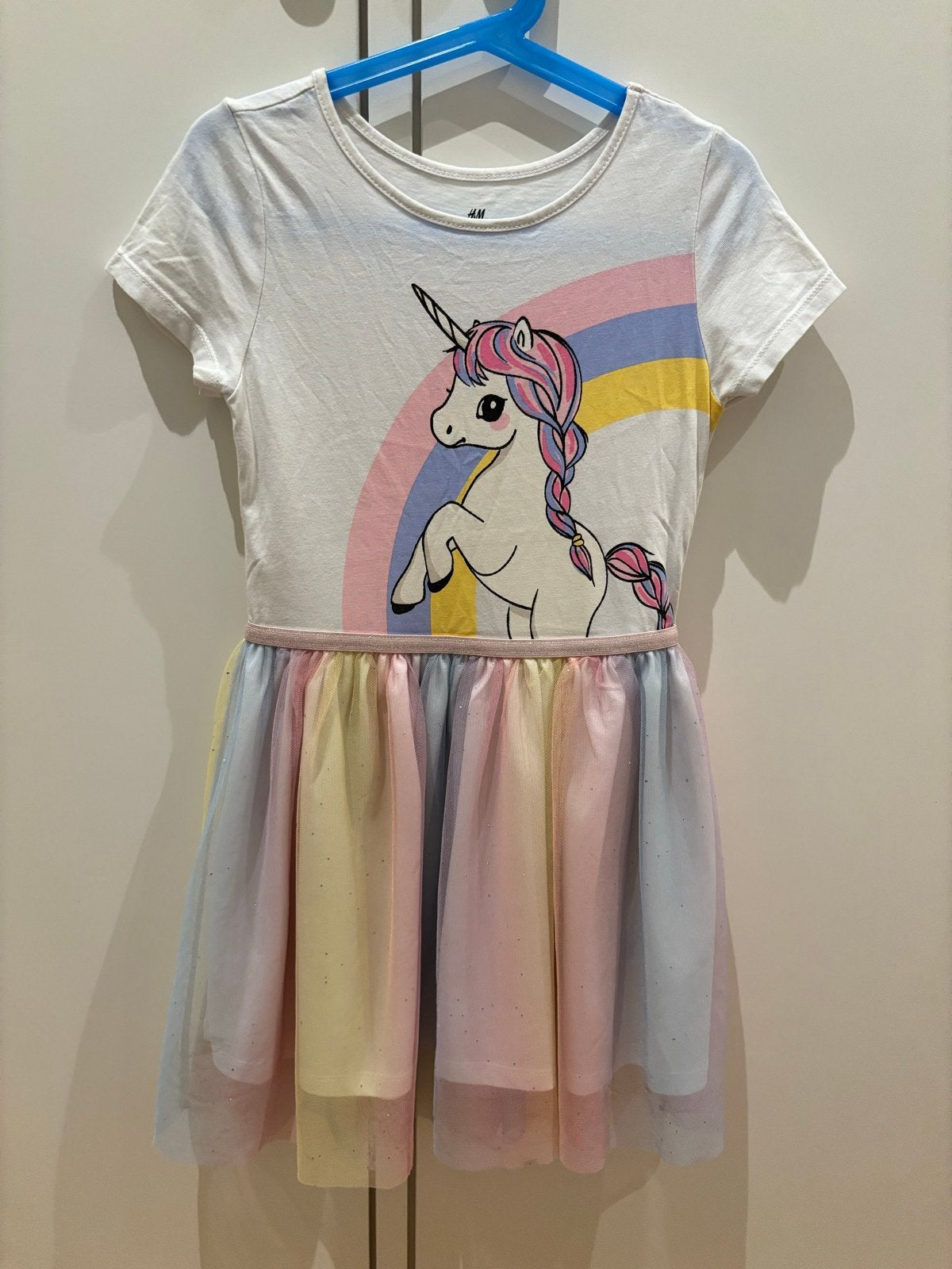 H&M Eenhoorn Jurk met Regenboog Tule Rok maat 122/128, Ophalen of Verzenden, Gebruikt, Meisje