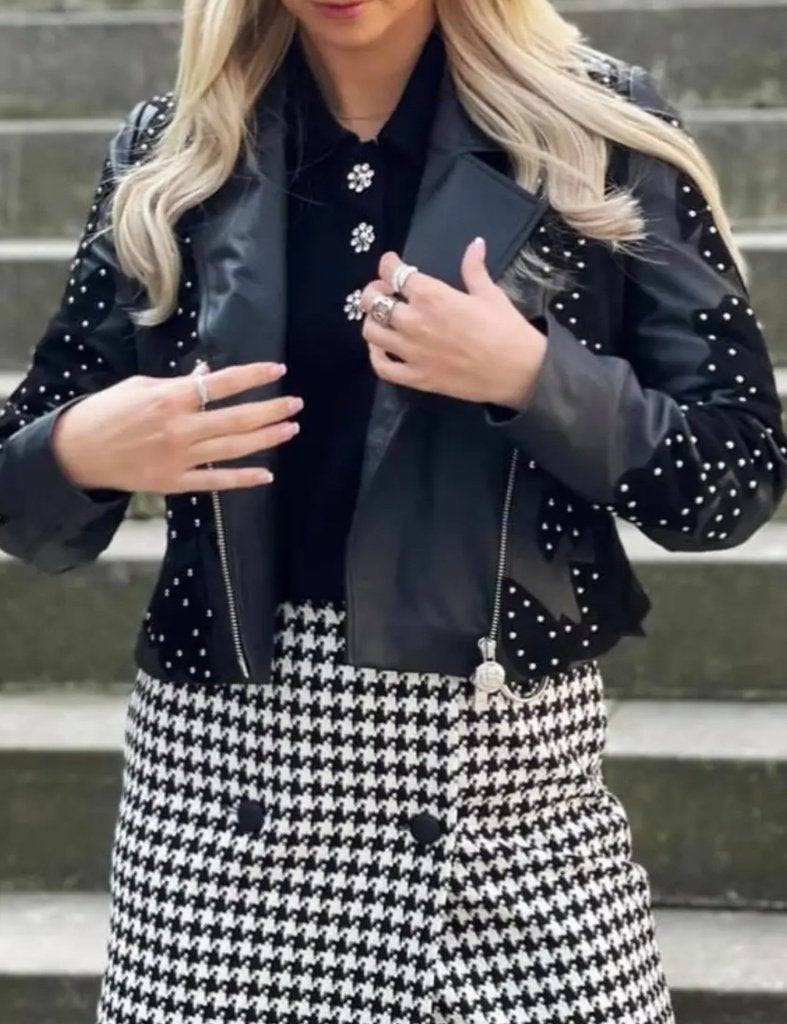 Caroline Biss leren jasje/jacket zwart met studs. Zgan 42, Ophalen of Verzenden, Nieuw, Maat 42/44 (L), Zwart