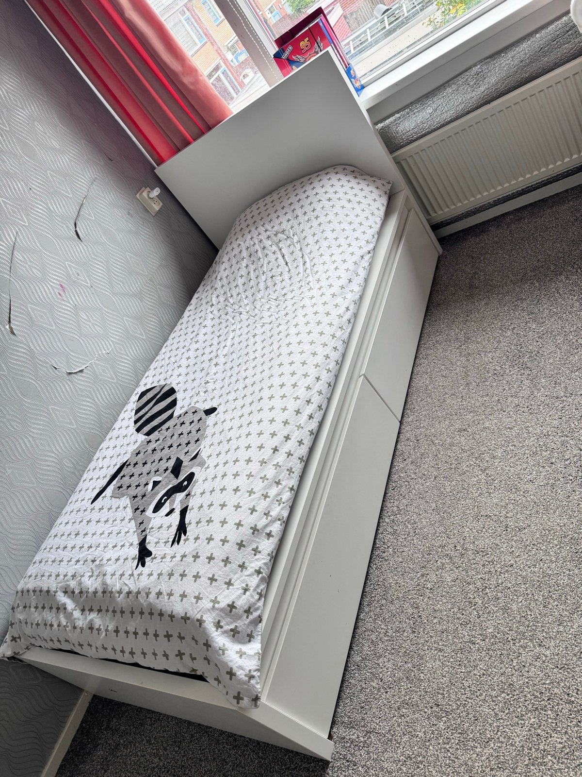 Eenpersoons IKEA bed met 2 ruime opberglades, Huis en Inrichting, Ophalen of Verzenden, Gebruikt, Eenpersoons, Wit