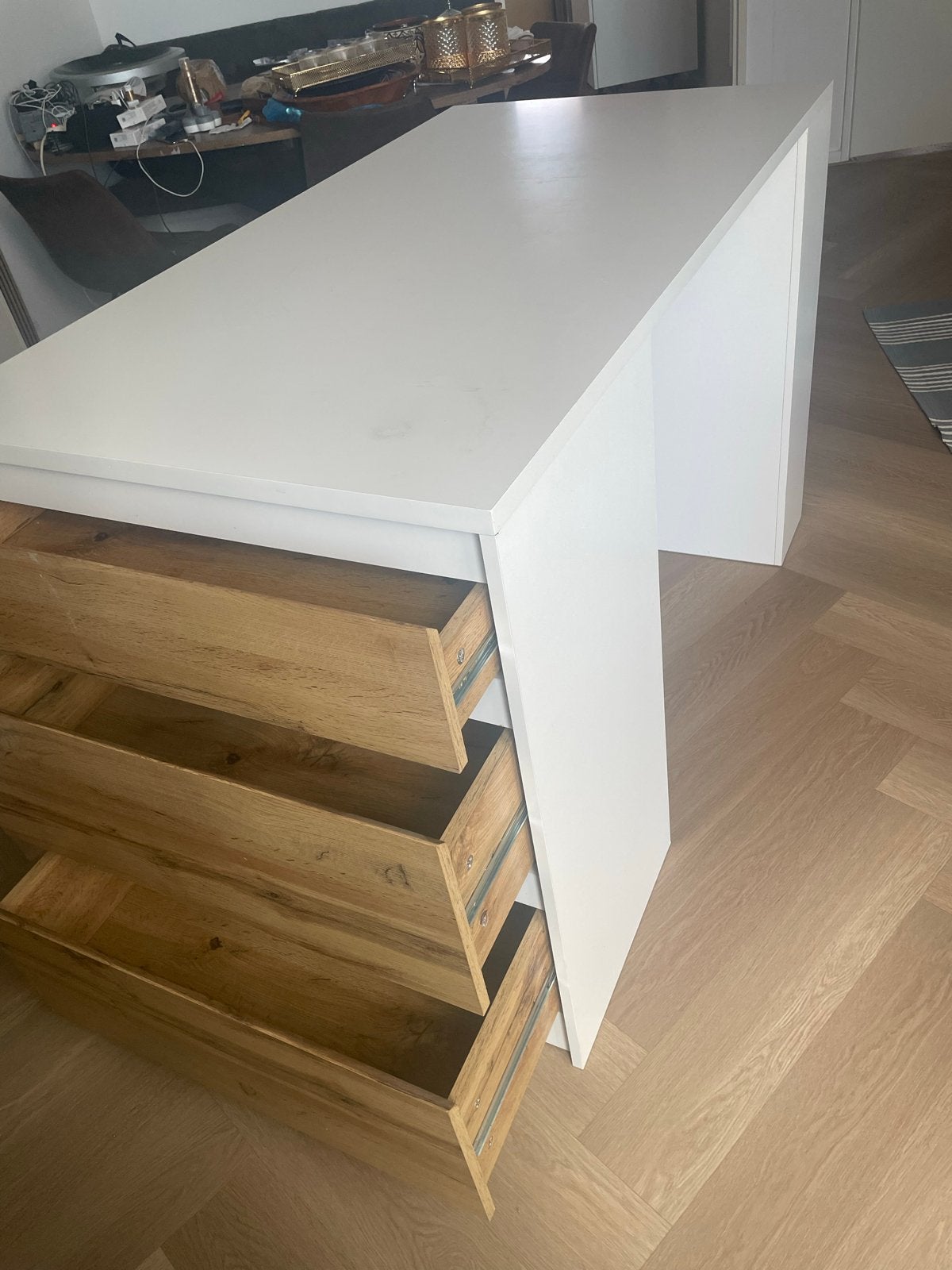Keukeneiland met lades en opbergvakken, Huis en Inrichting, Tafels | Eettafels, Ophalen, Gebruikt, 50 tot 100 cm, 150 tot 200 cm