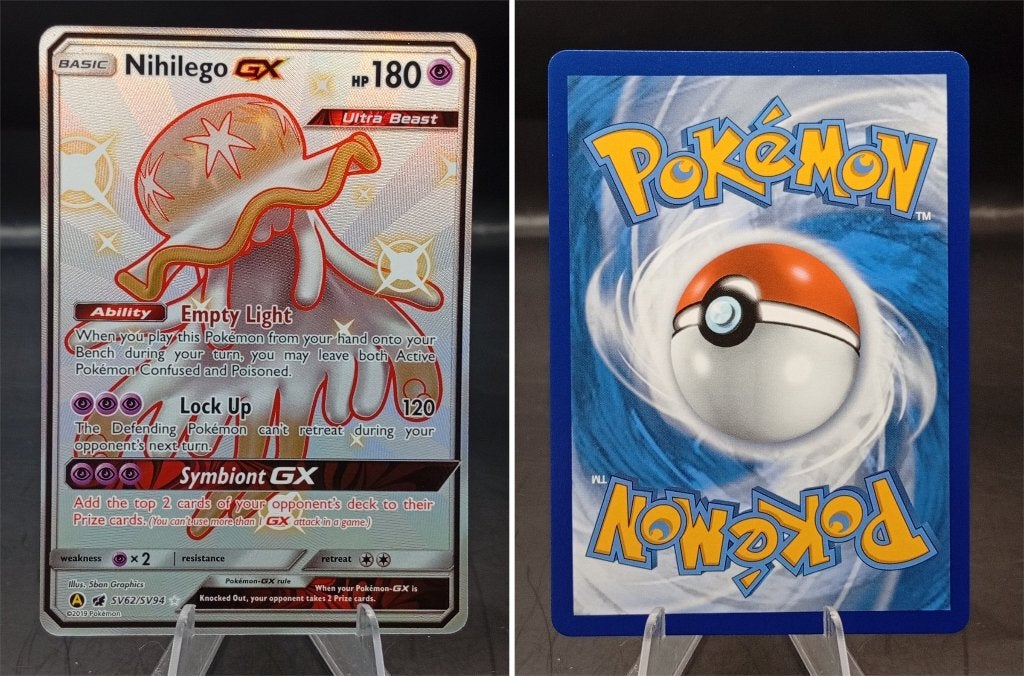 Nihilego GX Hidden Fates (HIF SV62) - Near Mint, Ophalen of Verzenden, Zo goed als nieuw, Losse kaart