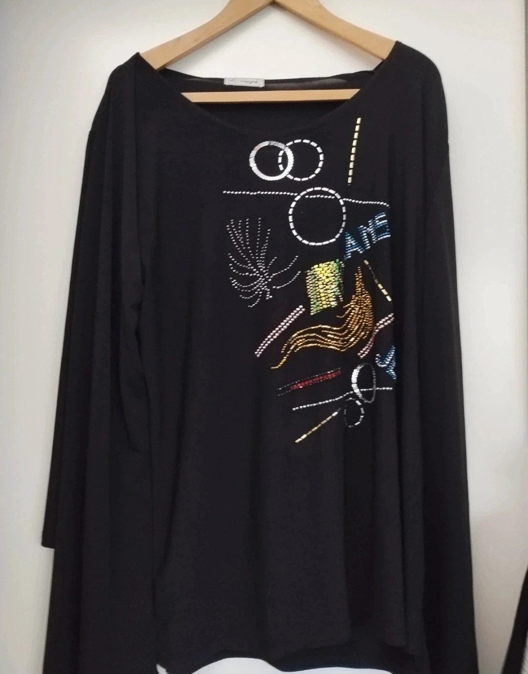 Magna Zwarte Tuniek met Borduurwerk en Studs - Maat 48 (XL), Kleding | Dames, Ophalen of Verzenden