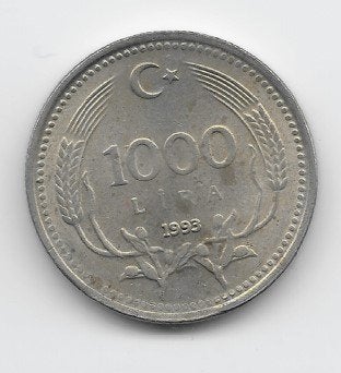 Turkije 1000 lira 1993 KM# 997, Postzegels en Munten, Verzenden, Midden-Oosten, Losse munt