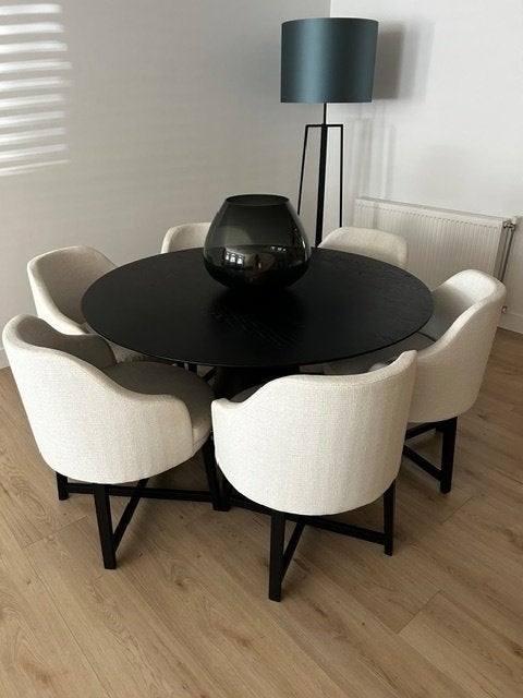 Ronde eettafel Rolf Benz + 6 Lima stoelen van Passe Partout, Ophalen, Modern design, Zo goed als nieuw, Vijf personen of meer