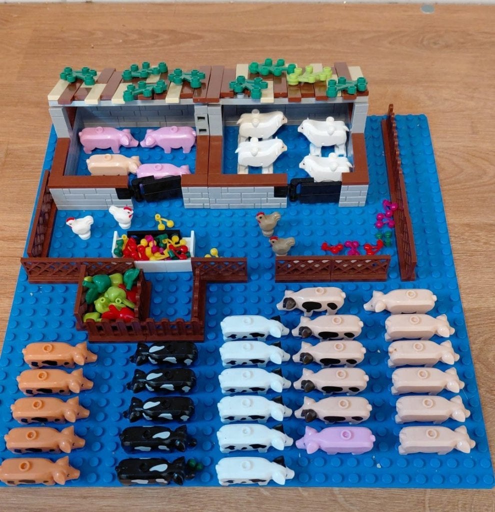 Bouwstenen boerderij varkens schapen kippen past op lego, Ophalen of Verzenden, Zo goed als nieuw, Overige merken