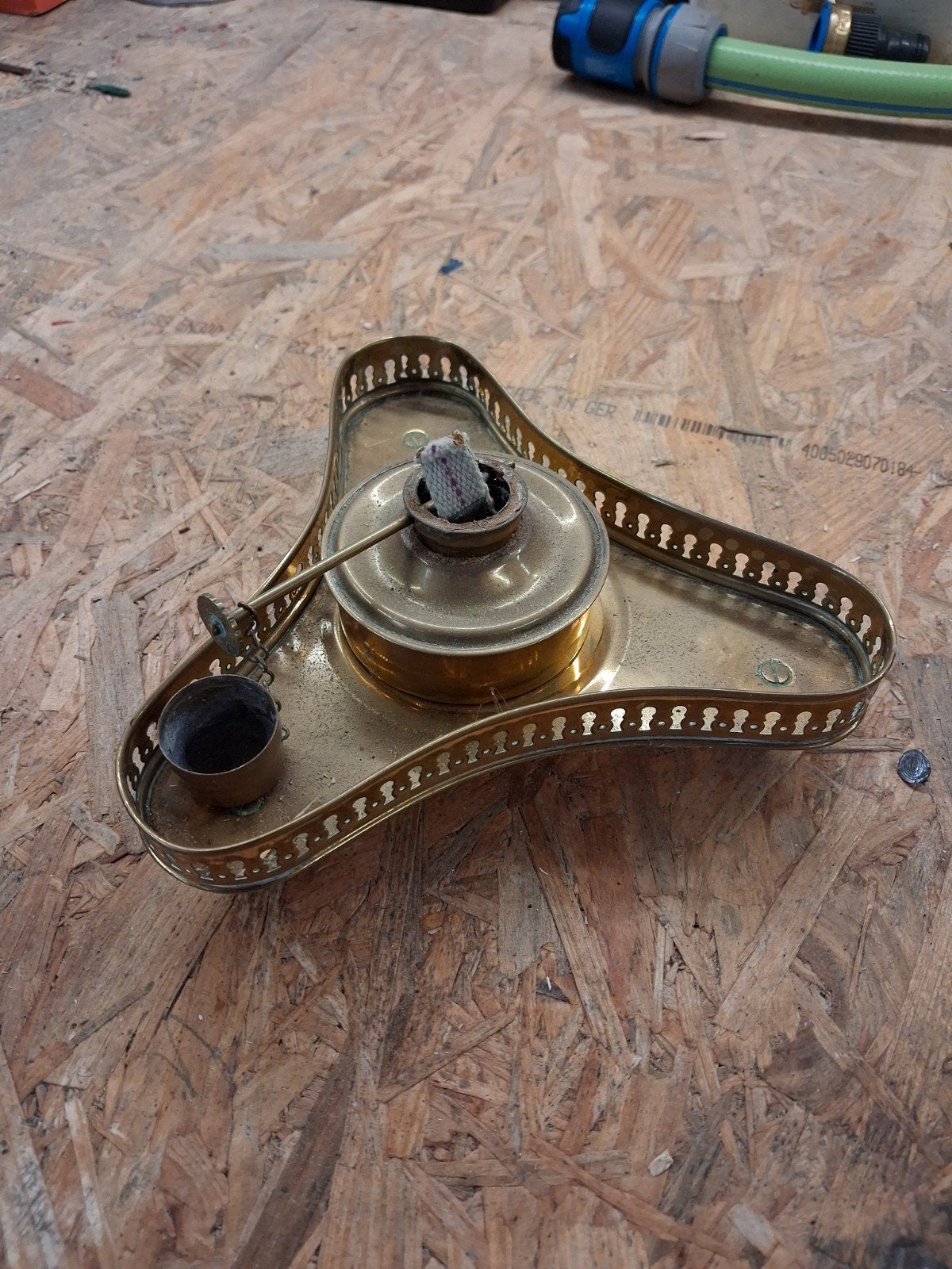 Antieke messing olielamp brander met houder, Ophalen of Verzenden