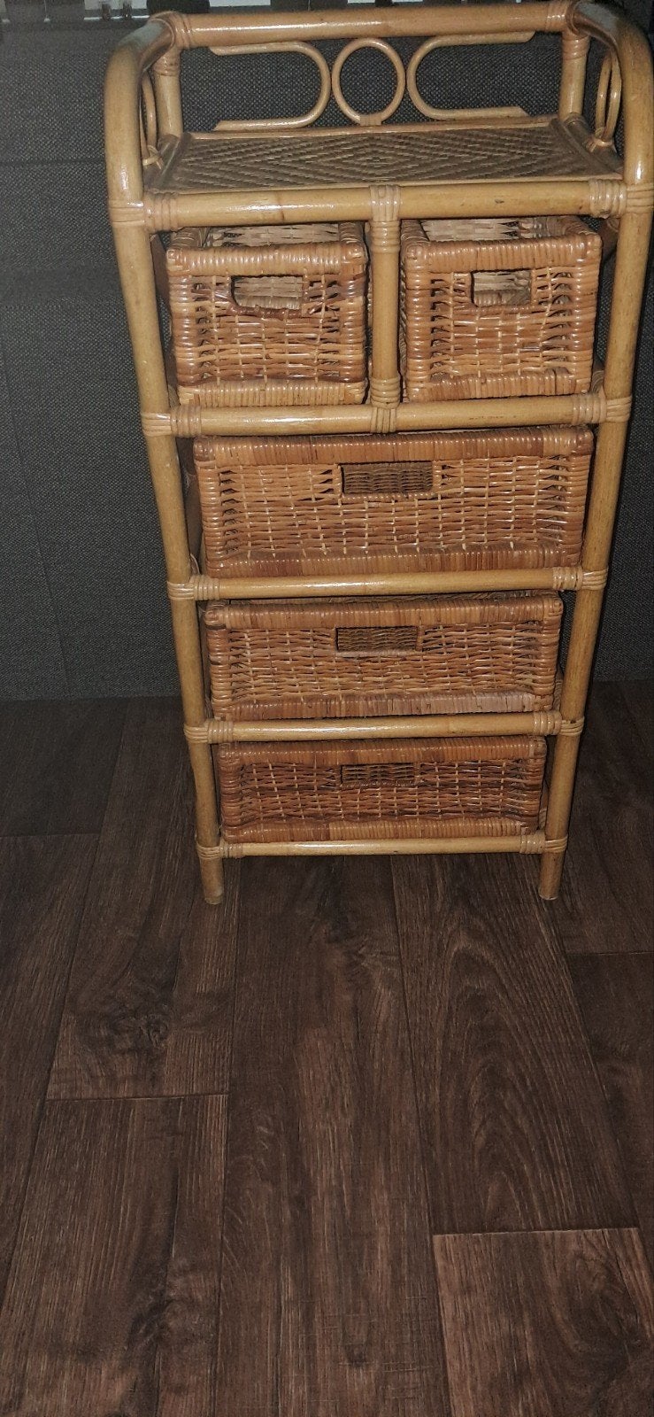 Rotan kastje met 5 rieten lades, Ophalen, Gebruikt