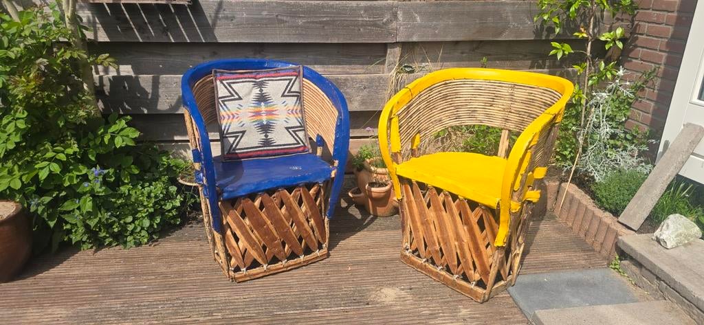 Set van 2 Mexicaanse stoelen, blauw en geel, Ophalen of Verzenden