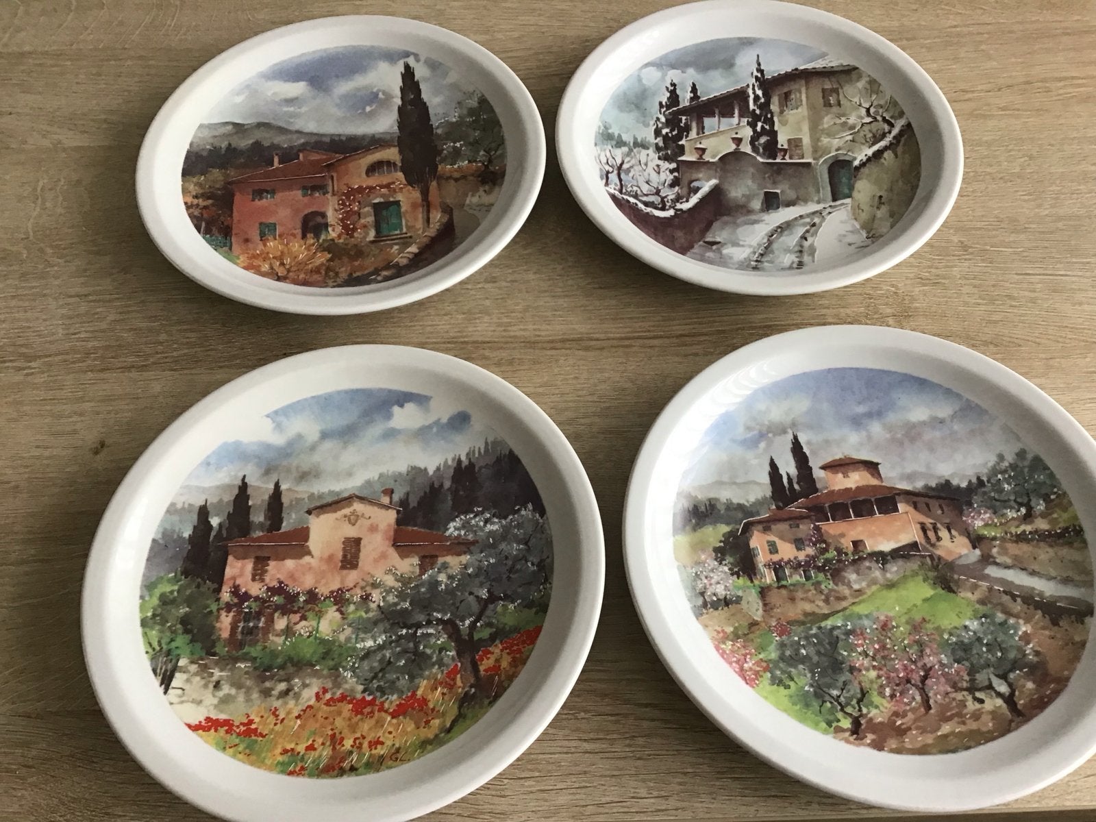 Set van 4 decoratieve borden met Italiaanse landschappen, Antiek en Kunst, Ophalen of Verzenden