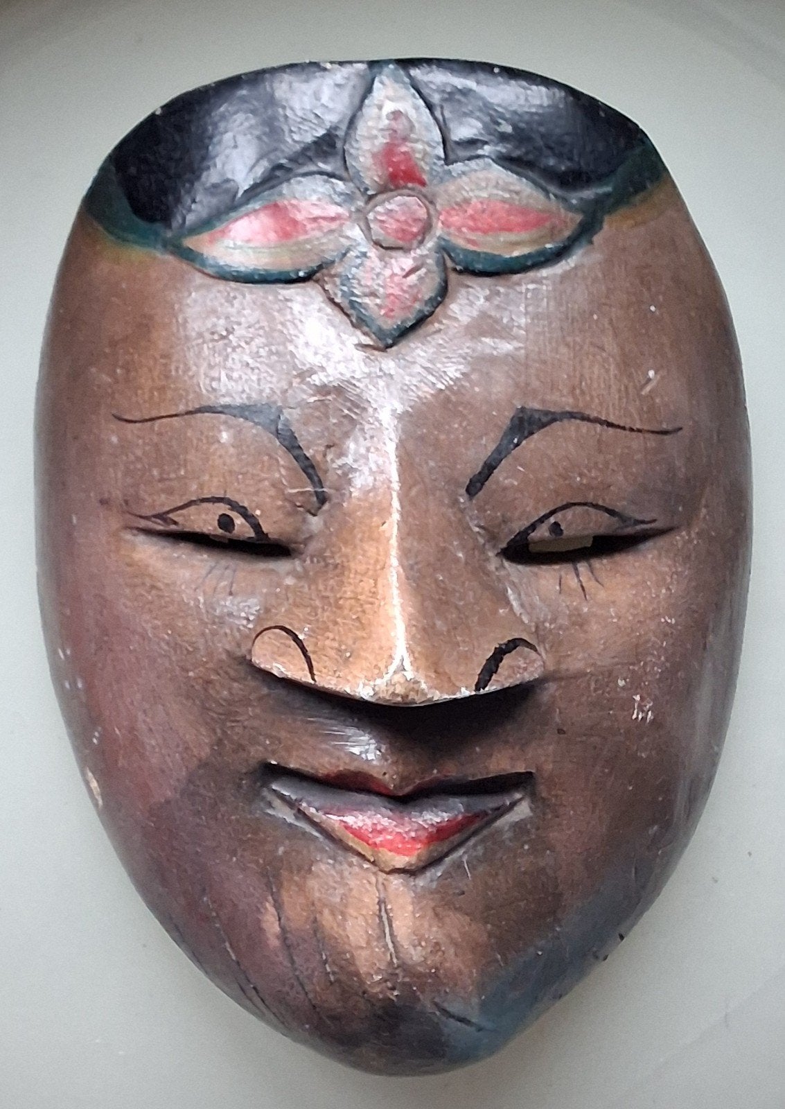 Chinees masker. Houtsnijwerk.  Handpainted.  14.5/19.5 cm., Antiek en Kunst, Ophalen