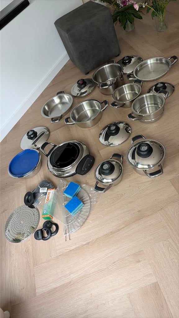 AMC pannen, Gebruikt, Inductieplaat, Pannenset, Ophalen of Verzenden