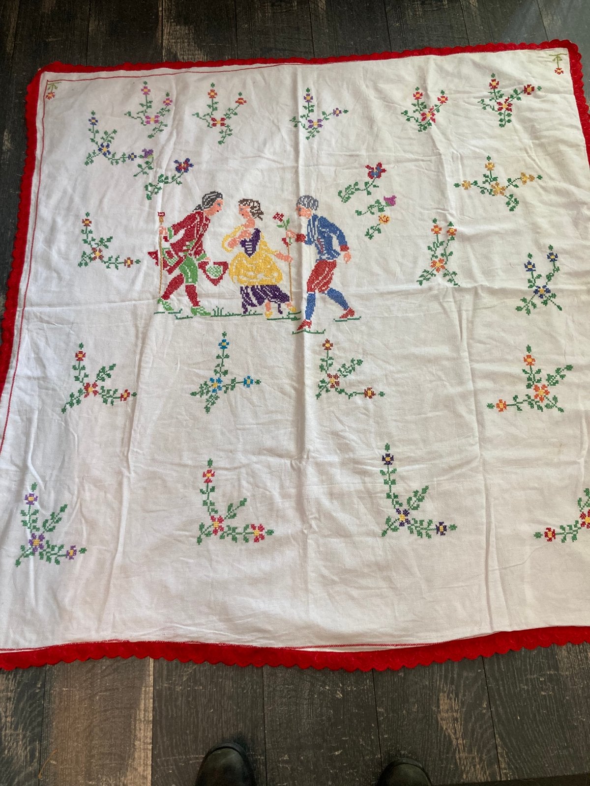 Vintage geborduurd tafelkleed (030826s), Ophalen of Verzenden, Gebruikt, Rechthoek, Katoen